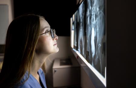 Un étudiant regardant une radiographie